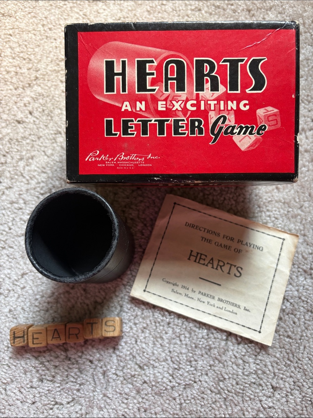 Vintage Parker Brothers Hearts Letter Game, 1914 Copyright, Complete